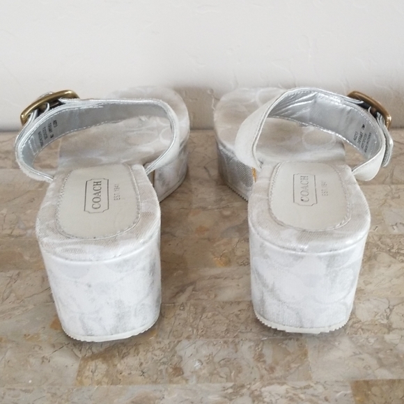 Coach Silver White Logo Wedged Sandal - Picture 5 of 6